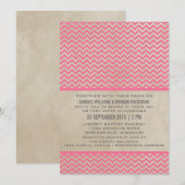 Pink Chic Chevron Wedding Invite Kaart (Voorkant / Achterkant)