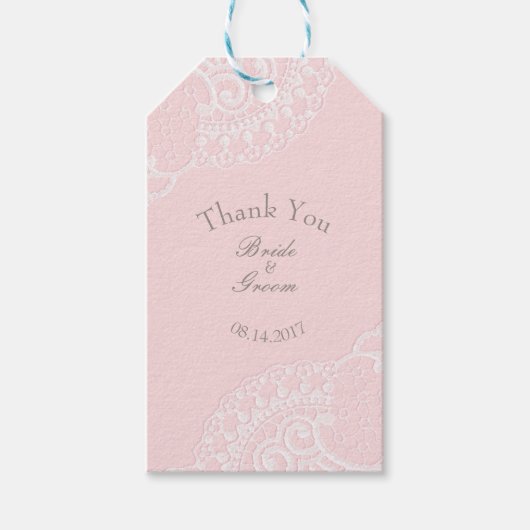 Pink Chic  Elegant Lace Wedding Bedankt Cadeaulabel (Voorkant)