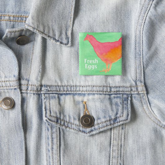 Pink Chicken Boerderij Fresh Eggs Vierkante Button 5,1 Cm (In situ)