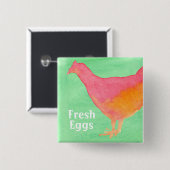 Pink Chicken Boerderij Fresh Eggs Vierkante Button 5,1 Cm (Voorkant /achterkant)