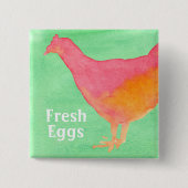 Pink Chicken Boerderij Fresh Eggs Vierkante Button 5,1 Cm (Voorkant)