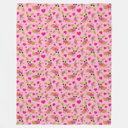 Pink Chihuahua Heart Pattern Fleece Deken (Voorkant)