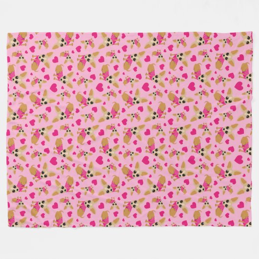 Pink Chihuahua Heart Pattern Fleece Deken (Voorkant (Horizontaal))