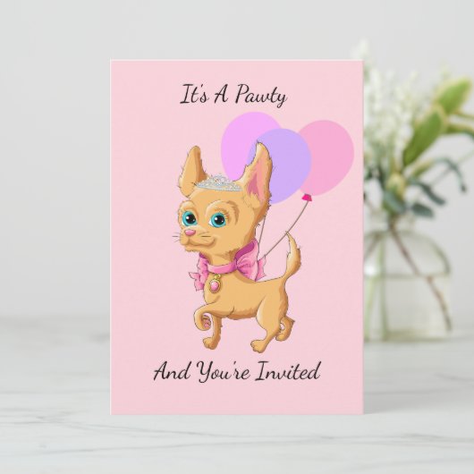 Pink Chihuahua Princess Birthday Party Kaart (Staand voorkant)