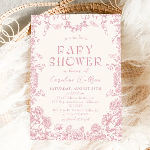 Pink Chinoiserie baby shower Invitation Kaart