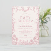 Pink Chinoiserie baby shower Invitation Kaart (Staand voorkant)