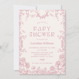 Pink Chinoiserie baby shower Invitation Kaart