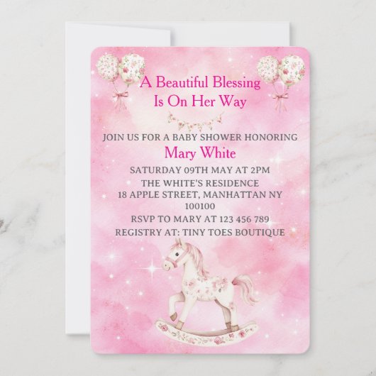 Pink Chinoiserie Baby Shower Invitation Kaart (Voorkant)