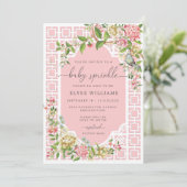 Pink Chinoiserie Baby Sprinkle Invitation Trianon Kaart (Staand voorkant)