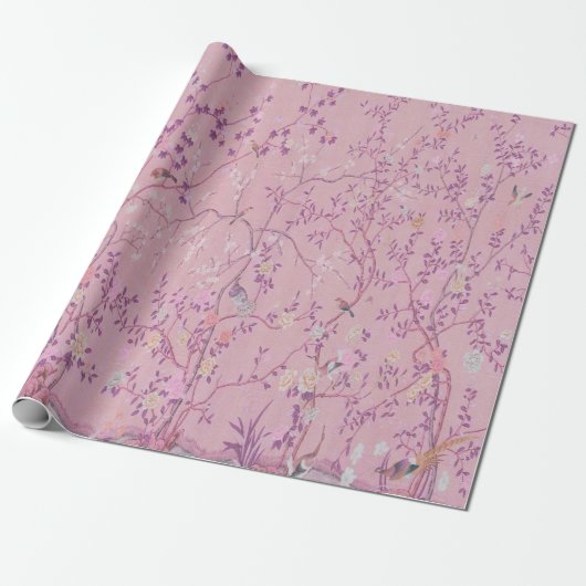 Pink Chinoiserie Bird Decoupage Cadeaupapier (Uitgerold)