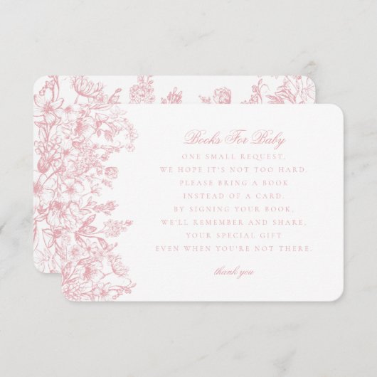 Pink Chinoiserie Books for Baby Invitation Insert Informatiekaartje (Voorkant / Achterkant)