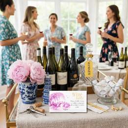 Pink Chinoiserie Bridge Wine Raffle Bridal Shower  Informatiekaartje