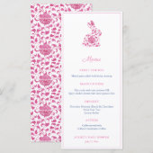 Pink Chinoiserie Bunny Bridal Shower Party Menu (Voorkant / Achterkant)