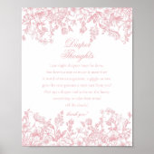 Pink Chinoiserie Flora Diaper Thoughts Baby Shower Poster (Voorkant)