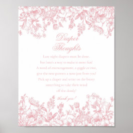 Pink Chinoiserie Flora Diaper Thoughts Baby Shower Poster