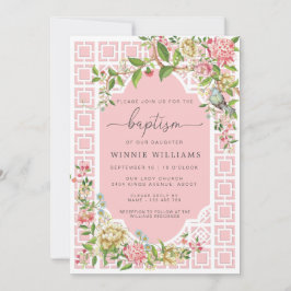 Pink Chinoiserie Floral Baptism Invitation Trianon Kaart