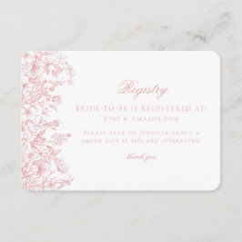 Pink Chinoiserie Floral Bridal Registry Card Informatiekaartje