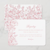 Pink Chinoiserie Floral Bridal Registry Card Informatiekaartje (Voorkant / Achterkant)