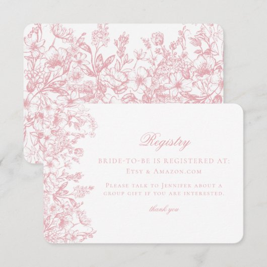 Pink Chinoiserie Floral Bridal Registry Card Informatiekaartje (Voorkant / Achterkant)