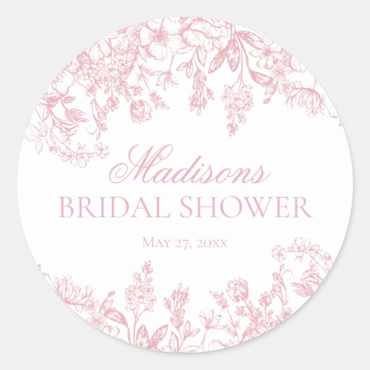 Pink Chinoiserie Floral Bridal Shower Envelope Ronde Sticker (Voorkant)