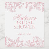 Pink Chinoiserie Floral Bridal Shower Favors Wijn Etiket (Enkel label)