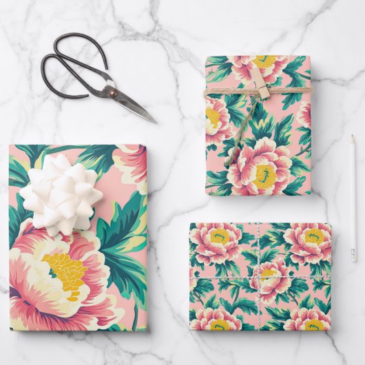 Pink Chinoiserie Floral Inpakpapier Vel (Voorkant)