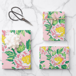 Pink Chinoiserie Floral Inpakpapier Vel