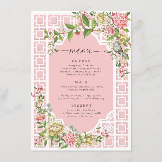 Pink Chinoiserie Floral Menu - Trianon (Voorkant)
