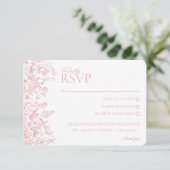 Pink Chinoiserie Floral RSVP Respose Card Informatiekaartje (Staand voorkant)