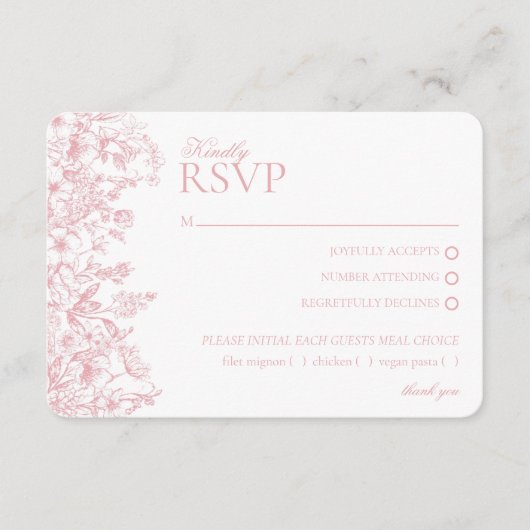 Pink Chinoiserie Floral RSVP Respose Card Informatiekaartje (Voorkant)