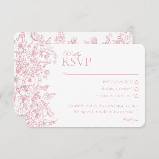 Pink Chinoiserie Floral RSVP Respose Card Informatiekaartje (Voorkant / Achterkant)
