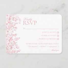 Pink Chinoiserie Floral RSVP Respose Card Informatiekaartje