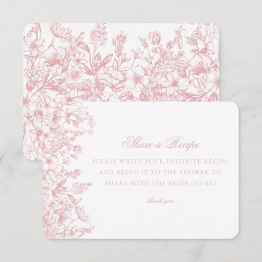 Pink Chinoiserie Floral Share Recipe Invitation Informatiekaartje (Voorkant / Achterkant)