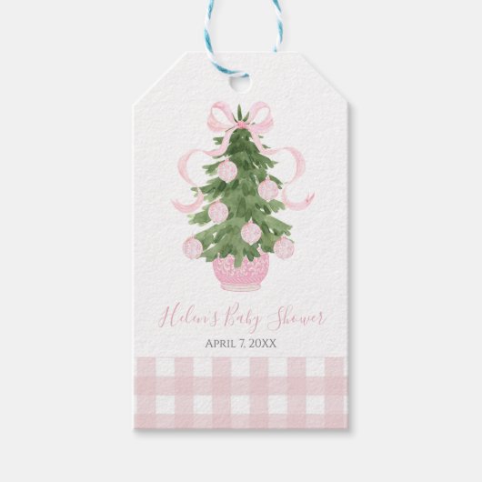 Pink Chinoiserie kerstboom Cadeaulabel (Voorkant)