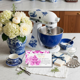 Pink Chinoiserie Recipe Request Bridal Shower  Informatiekaartje