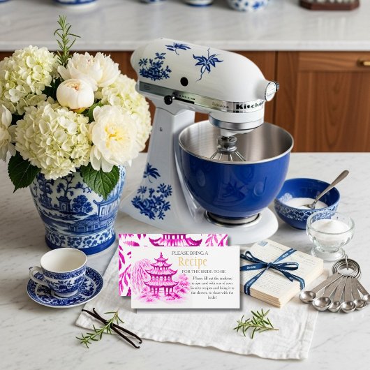 Pink Chinoiserie Recipe Request Bridal Shower  Informatiekaartje