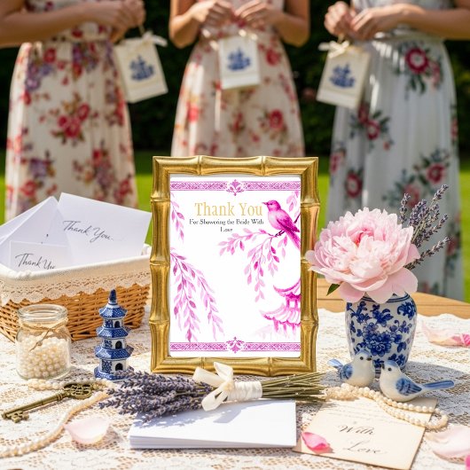 Pink Chinoiserie "Thank You"   Sign Kaart