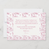 Pink Chinoiserie Toile de Jouy Baby shower Bedankkaart (Achterkant)