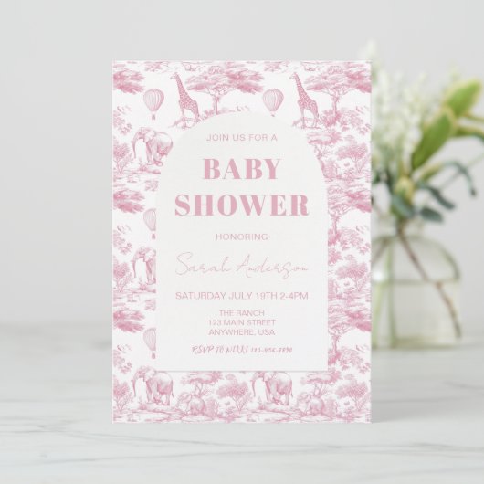 Pink Chinoiserie Toile de Jouy Baby shower Kaart (Staand voorkant)