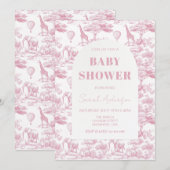 Pink Chinoiserie Toile de Jouy Baby shower Kaart (Voorkant / Achterkant)