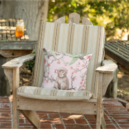 Pink Chinoiserie | tropische aap Buitenkussen