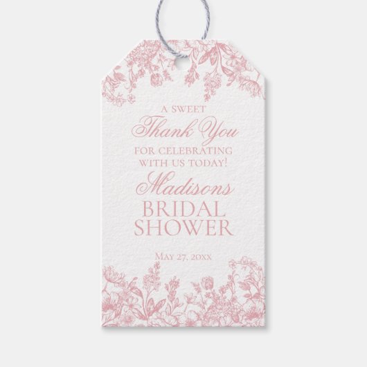 Pink Chinoiserie Vintage Floral Bridal Shower Cadeaulabel (Voorkant)