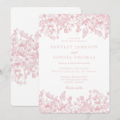Pink Chinoiserie Vintage French Floral Wedding Kaart (Voorkant / Achterkant)