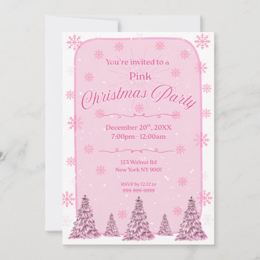 Pink Chirstmas Party Invitation Kaart (Voorkant)