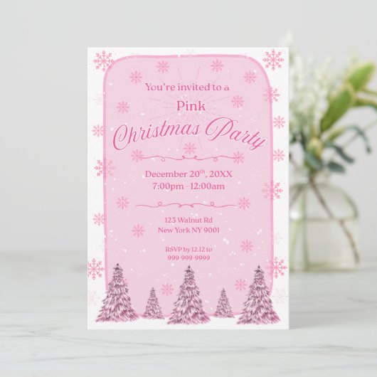 Pink Chirstmas Party Invitation Kaart (Staand voorkant)