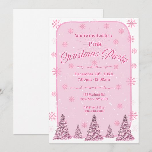 Pink Chirstmas Party Invitation Kaart (Voorkant / Achterkant)