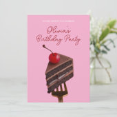 Pink Choco Cherry Cake 21st Birthday Invitation Kaart (Staand voorkant)