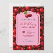 Pink Choco Cherry Cake 21st Birthday Invitation Kaart (Achterkant)
