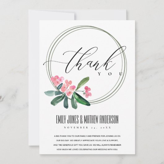 PINK CHRIST THORN CACTI BLOOM WATERVERF WEDING BEDANKKAART (Voorkant)