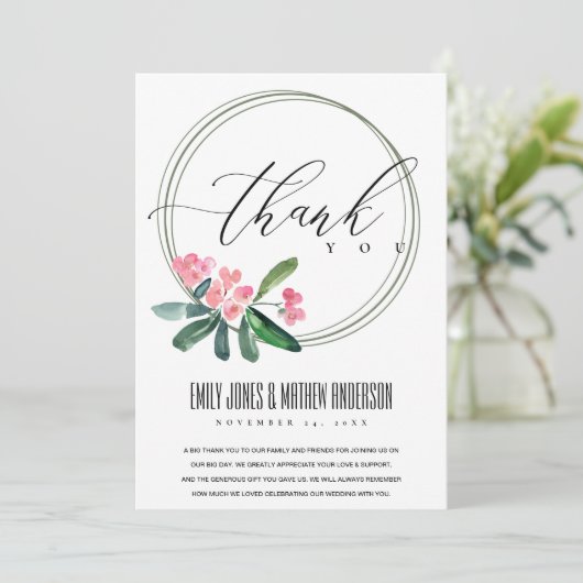 PINK CHRIST THORN CACTI BLOOM WATERVERF WEDING BEDANKKAART (Staand voorkant)